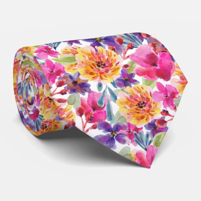 Gravata Primavera Multicolor Watercolor floral (Rolled)
