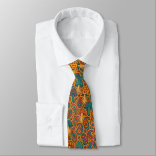 Gravata Psicodélico Retro Cogumelo e Padrão de Paisley