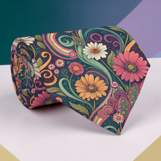 Gravata Psicotrópica Floral Anos 1970 Personalizad
