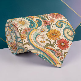 Gravata Psychedelic Floral 1970s Custom Necktie Tie