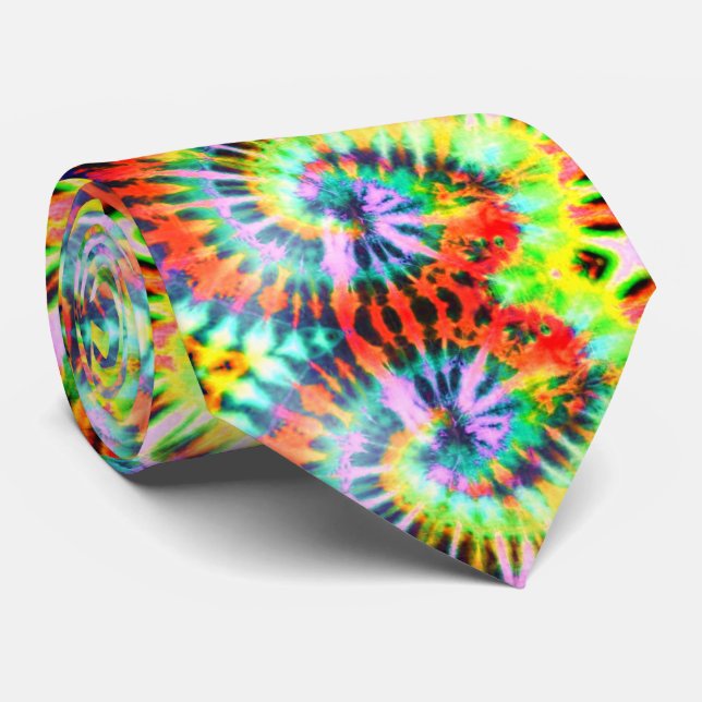 Gravata Psychedelic Rainbow Tie Dye Neck Tie (Rolled)