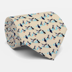 Gravata Puffin Party Tie Double Sided Impressão (Creme)