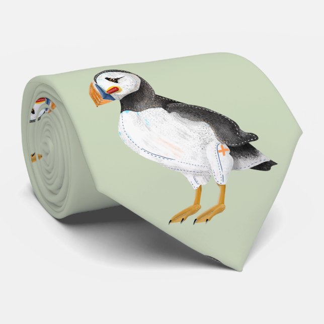 Gravata Puffin pintado e bonito (Rolled)