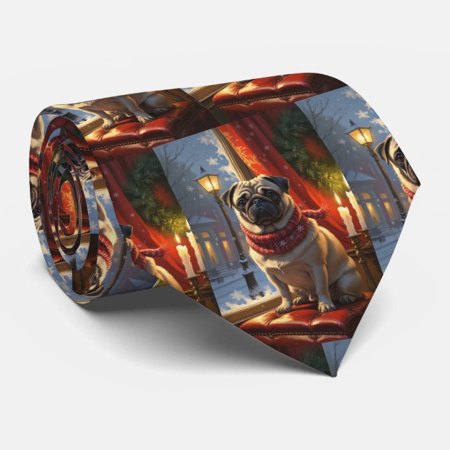 Gravata Pug com Férias das Luzes de Natal (Rolled)