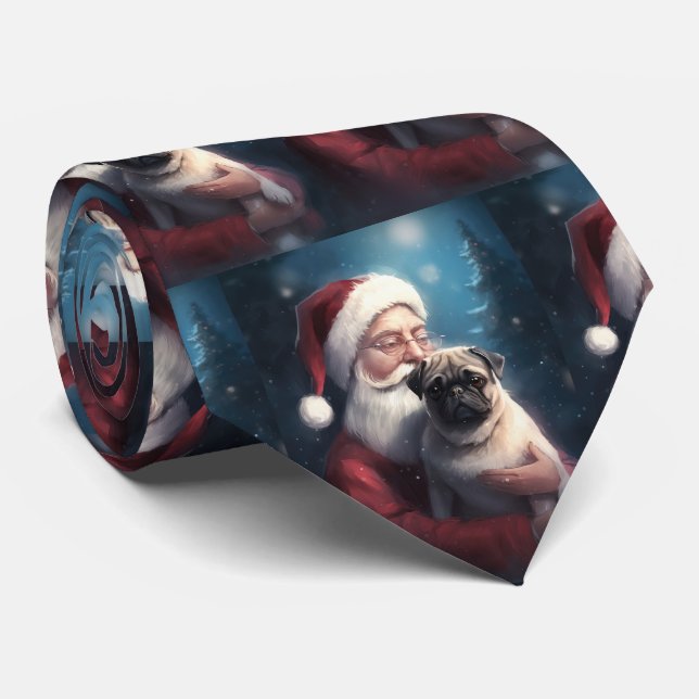 Gravata Pug Com Papai Noel Natal Festivo (Rolled)