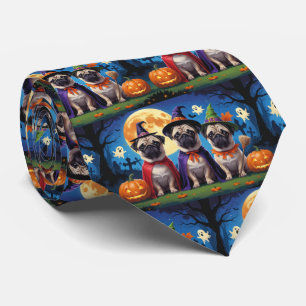 Gravata Pug Dog Pumpkin Halloween Engraçado