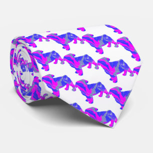 Gravata Pug Dog Silhouette Cute Pink & Blue White Neck
