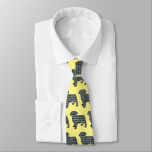 Gravata Pug Dog Silhouhout Amarelo e Azul Grade Amarelo