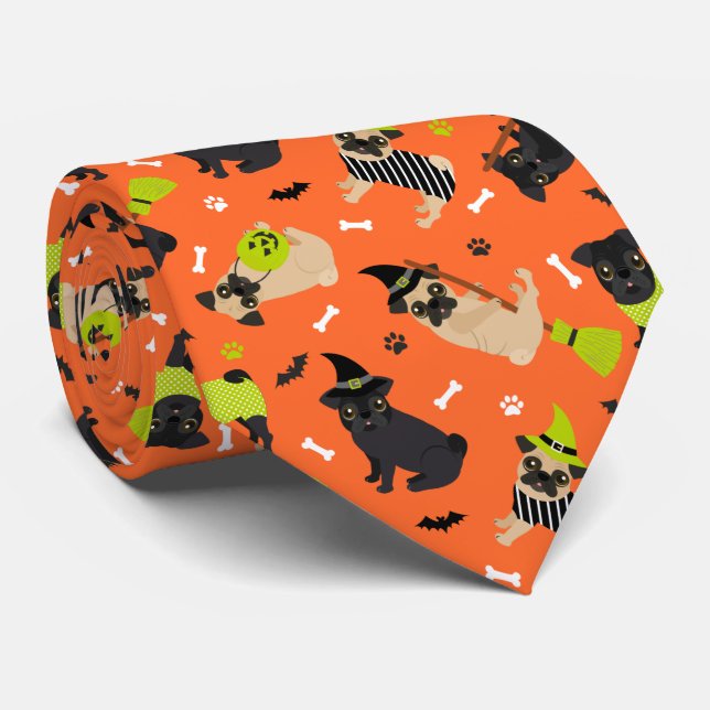 Gravata Pug Halloween Neck Tie (Rolled)