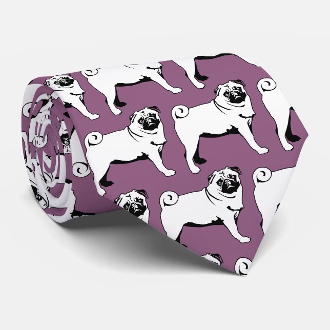 Gravata Pug Mops 2 lados impressos  (Rolled)