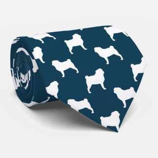 Gravata Pug Silhouettes | Padrões de Cães Azul e Branco