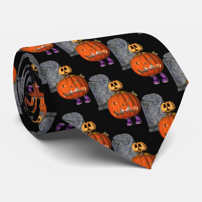 Gravata Pumpkin Man Tombstone Halloween Engraçado (Rolled)