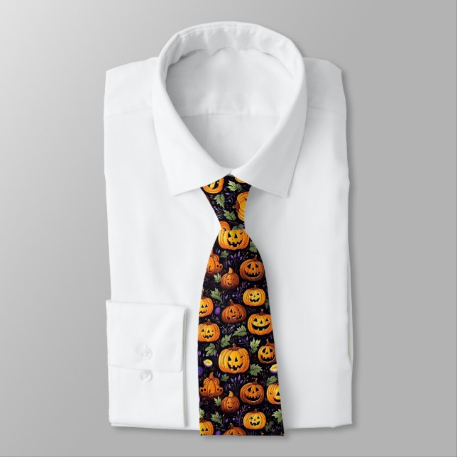 Gravata Pumpkins de Tie-Halloween masculino (Amarrado)