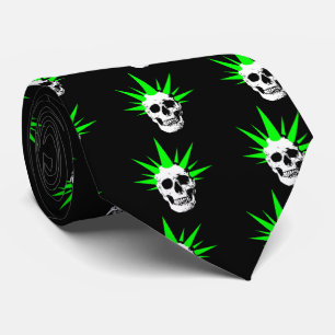 Gravata Punk Rock Skull com Neon Green Spikey Hair