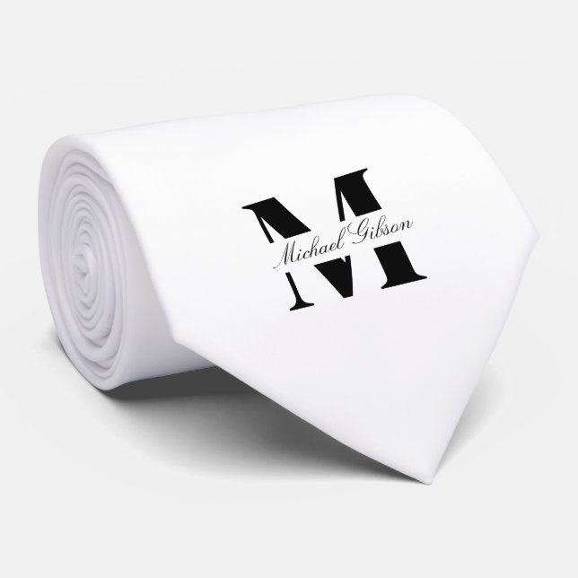 Gravata Pure White | Custom Monogram Wedding Groomsmen  (Rolled)