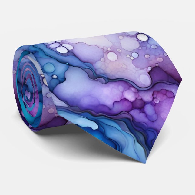 Gravata Purple and Blue Fluid Ink Abstract Dreamy Bold (Rolled)