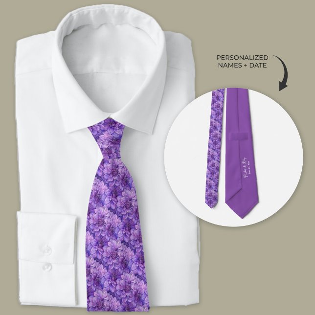 Gravata Purple Dahlia Floral (Purple Dahlia personalized floral necktie for groomsmen.)