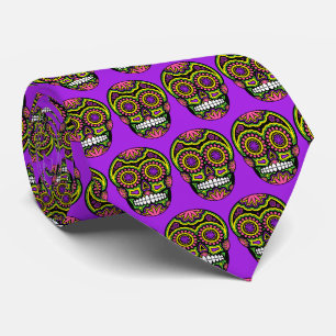 Gravata Purple Mexicano Sugar Skull Day Of Morts