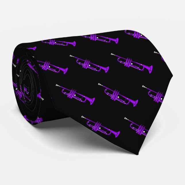 Gravata Purple Trumpet Pattern on Black (Rolled)