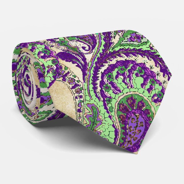 Gravata Púrpura e verde Paisley Wedding Tie (Rolled)