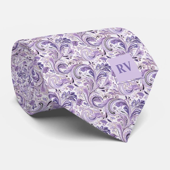 Gravata Púrpura Lilac Floral Paisley (Rolled)