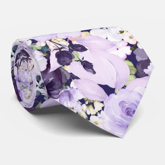 Gravata PxDezines Cores d'água Rosas púrpuras FAZER plano  (Rolled)