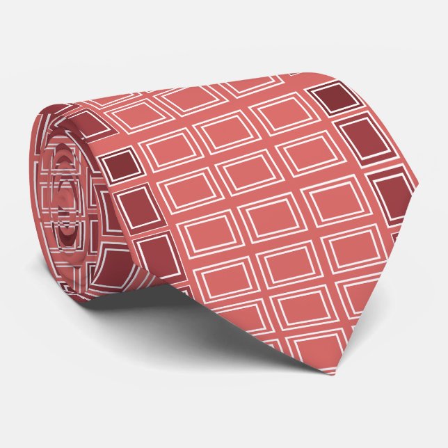 Gravata Quadrado Retângulo Geométrico Branco Vermelho (Rolled)