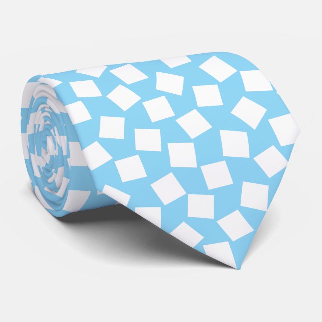 Gravata Quadrados Irregulares - Branco no Azul Bebê (Rolled)