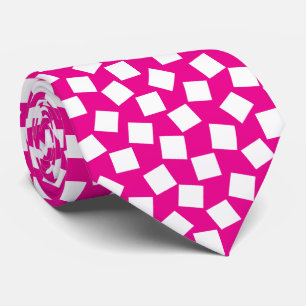 Gravata Quadrados Irregulares - Branco sobre Rosa Neon