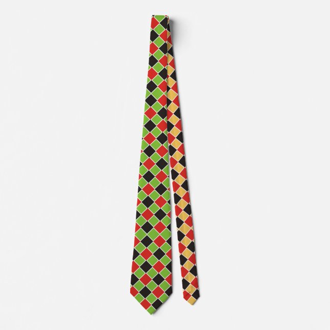 Gravata Quadrados Padrão preto vermelho branco + sua ideia (Frente)