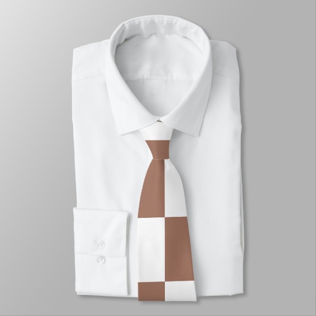 Gravata Quadrados xadrez marrom mocha branco geométrico re (Amarrado)