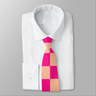 Gravata Quadrados xadrez pêssego rosa quente geométrico re