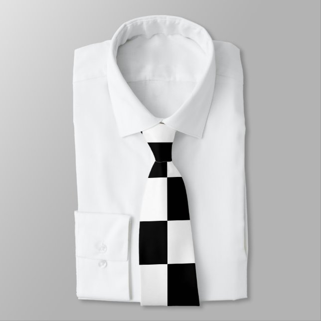 Gravata Quadrados xadrez preto e branco geométrico retrô (Amarrado)