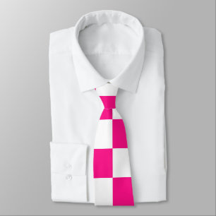 Gravata Quadrados xadrez rosa quente branco geométrico ret