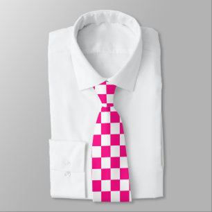 Gravata Quadrados xadrez rosa quente branco retrô