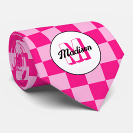 Gravata Quadrados xadrez rosa quente claro Monograma retrô