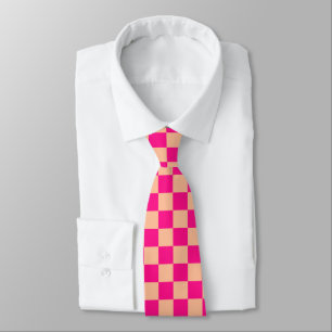 Gravata Quadrados xadrez rosa quente pêssego retrô