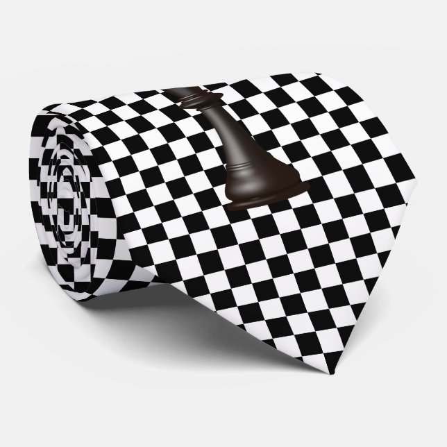 Gravata Quadro de Verificação Branco Preto (Rolled)