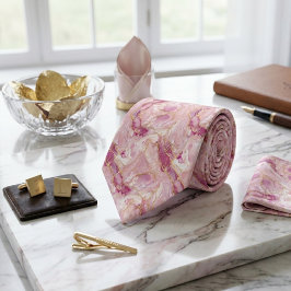 Gravata Quartzo Rosa e Mármore Dourado