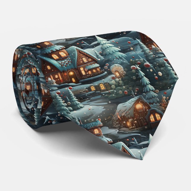 Gravata Quirky Blue Gingerbread House Pattern (Rolled)