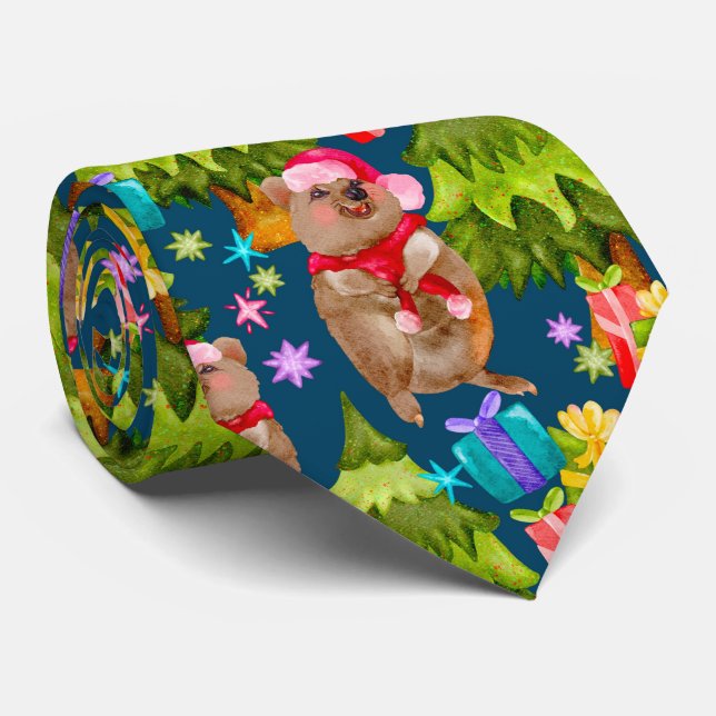 Gravata Quokka azul-branca (Rolled)