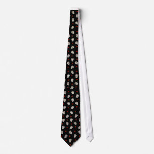 Gravata RAB Rockabilly Açúcares Caveiras Rosas Em Preto