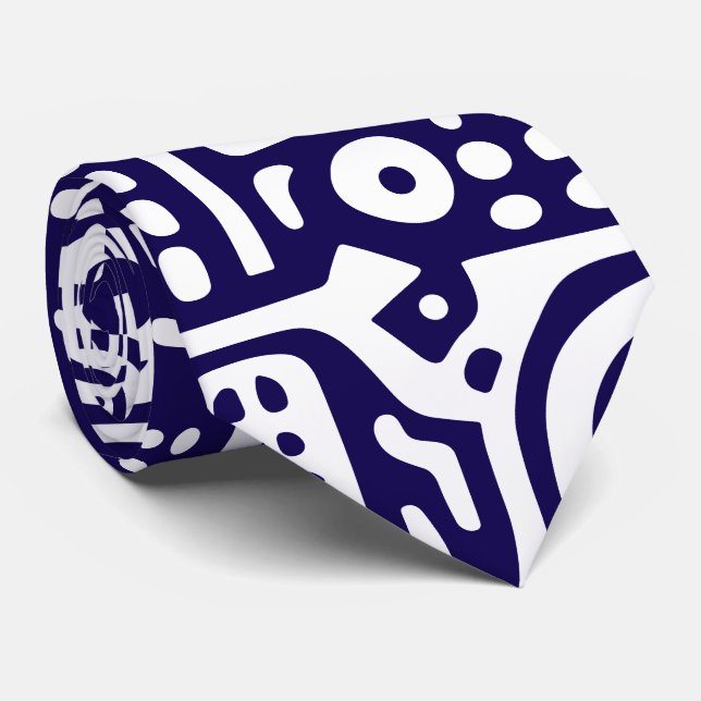 Gravata rabiscos azuis e brancos escuros de 7 (Rolled)