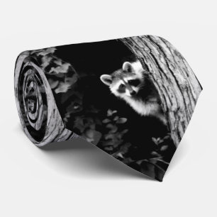 Gravata Raccoon em uma Tree Black and White Menswear Tie
