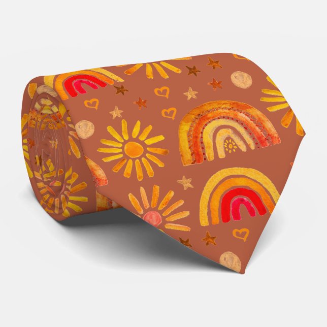 Gravata Rainbow Boho Terracotta Autumn Sun Heart (Rolled)