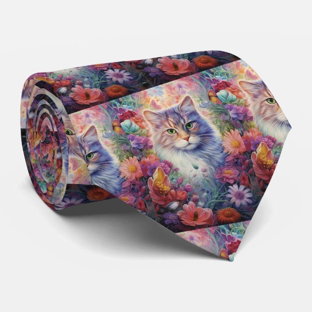 Gravata Rainbow Cat Flowers Boho (Rolled)