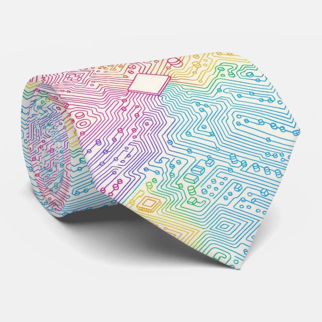 Gravata Rainbow Circuit Board Necktie – Colorful Tech Geek (Rolled)