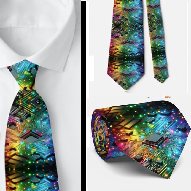 Gravata Rainbow Circuit Board Necktie – Colorful Tech Geek (Criador carregado)