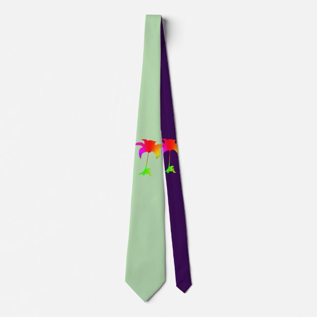 Gravata Rainbow Floral Mint Verde Purple Pescoço Tropical (Frente)