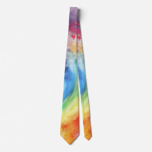 Gravata Rainbow Watercolor Abstrato Neck
